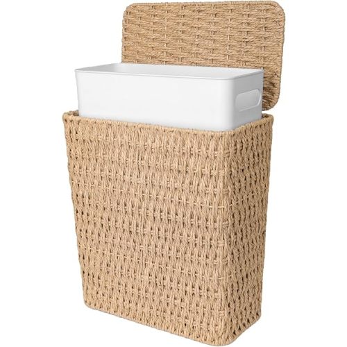 Wicker Trash Can,3 Gallon Bathroom Trash Can with Lid