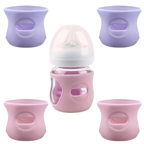 4 Pack Silicone Sleeves for Avent Natural Glass Baby Bottles, Anti Breakage Baby Bottle Holder, Compatible with Philips Avent Glass Natural Baby Bottle, BPA Free (Pink Purple, 4 OZ)