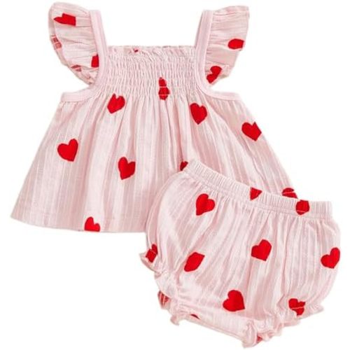 Mubineo Baby Girl Summer Clothes Cute Ruffle Tops Dress Shorts Outfits Set Infant Toddler Shrit Bloomers Princess Outfit