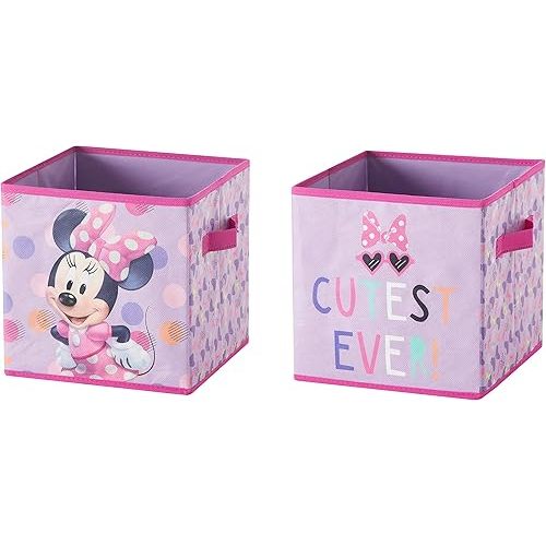Idea Nuova Disney Minnie Mouse Set of Two Spacious Collapsible Storage Cubes, 10"x10", Minnie Mouse / Pink
