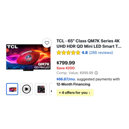 TCL - 65" Class QM7K Series 4K UHD HDR QD Mini LED Smart TV with Google TV (2025)