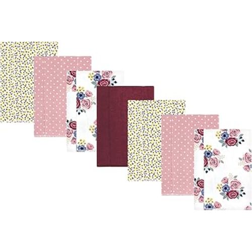 Hudson Baby Unisex Baby Cotton Flannel Burp Cloths, Blush Navy Floral 7-Pack, One Size