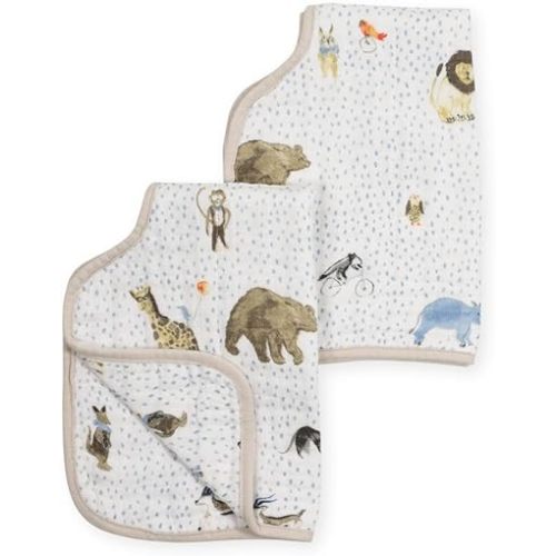Little Unicorn Ultra-Absorbent Premium Burp Cloth 2 Pack | Soft on Baby's Skin | Larger Size | Ergonomic Design | Set of 2 (Party Animals)