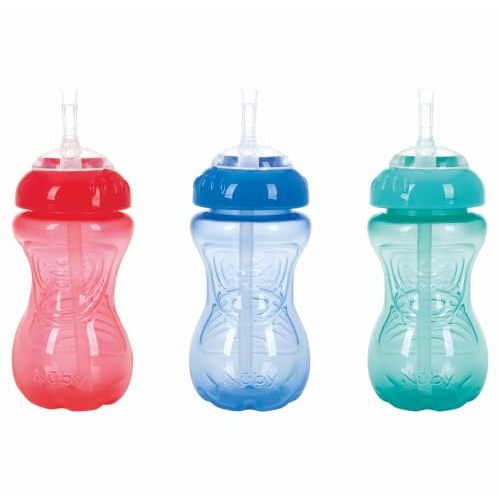 Nuby No-Spill Sippy Cup with Flex Straw - (3-Pack) 10-Ounce Bottles - Sippy Cups for Toddlers 12+ Months - Neutral Color Training Cups for Toddlers