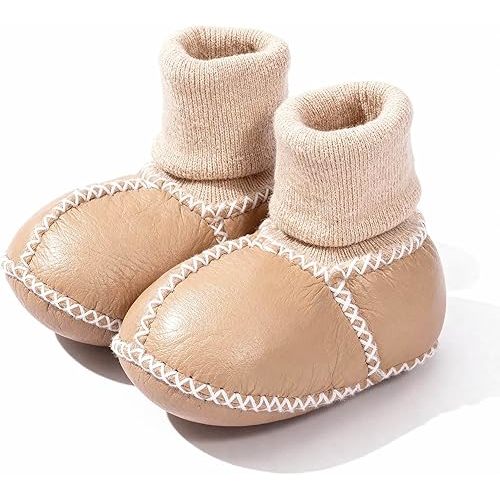Mel&Syd 100% Sheepskin-Lined Baby Booties: Stay-On Thermal Wool Newborn Shoes Socks - Warm Soft Sole Infant Slippers for Boy Girl 0 to 12 Months