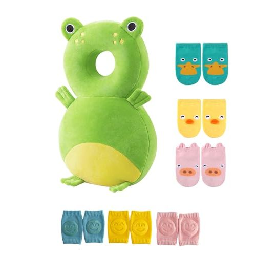 JunNeng Toddler Baby Head Protector Pad for Toddler Walker with Knee Pads&Anti-Slip Socks,Frog