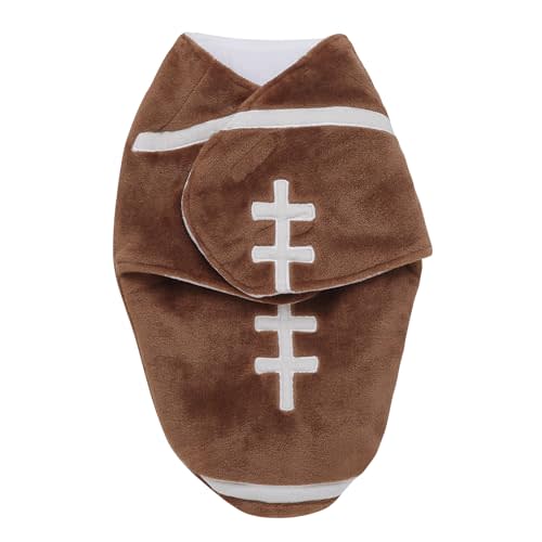 Ultra Soft 2 Ply Plush Swaddle Blanket with Football Embroidery for Baby, Brown and White, 0-3M