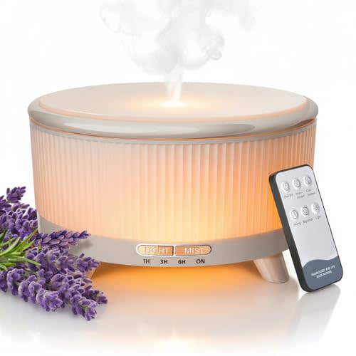 20-Hour Long-Lasting Aromatherapy, 500ML Essential Oil Diffuser | Ultrasonic Cool Mist Humidifier with Remote Control, 7 Color Lights, Timer, Auto-Off for Home/Bedroom/Yoga (Minimalist White)