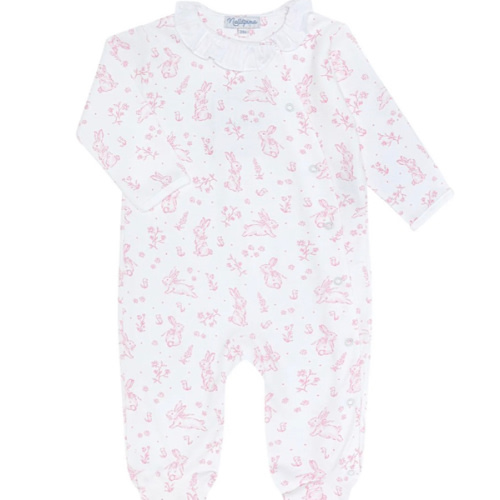 Pink Bunny Toile Crossover Footie – Nellapima