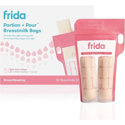 Frida Mom Breastmilk Storage Bags, Splitstash, 50ct, Pour Spout Design, 4oz