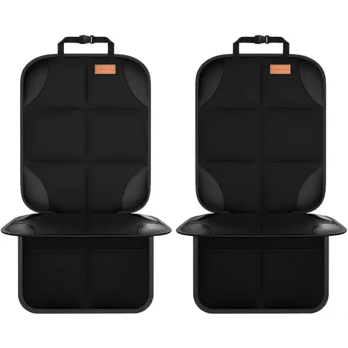 Car Seat Protector, Large Auto Protector for Child Seats with Thickest Padding and Non-Slip Backing Mesh Pockets for SUV, Sedan, Truck, Leather and Fabric - Black