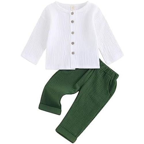 Thorn Tree Toddler Boys Girls Fall Outfits Long Sleeve Button Down Shirt Elastic Waist Pants 2Pcs Little Kids Clothes Set