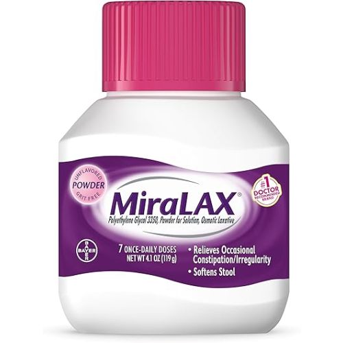 MiraLAX Laxative Powder, Gentle Constipation Relief For Adults, Stool Softener With Peg 3350, Nonstimulant Laxative, No Harsh Side Effects, Osmotic Laxative, 7 Dose