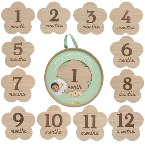 Kate & Milo Flower Milestone Props, Double-Sided Baby Announcement Discs, Baby Girl Announcement, Photo Prop for Monthly Pregnancy Journey and Baby Milestones, 1-12 Months