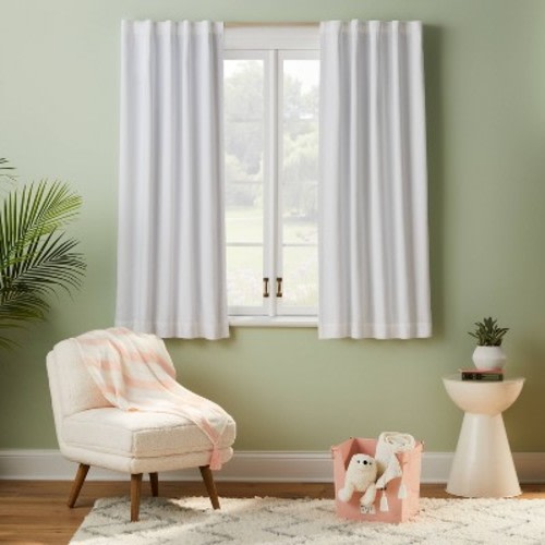 42"W x 63"L Twill Solid Kids' Blackout Window Curtain Panel White - Pillowfort™