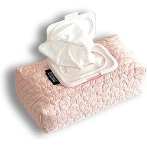 Reusable Wet Wipes Cover – Soft Quilted Baby Wipes Case with Zipper – Fabric Wipe Holder for Travel, Car, Nursery, Cotton 100% 인테리어 물티슈커버, 면100%