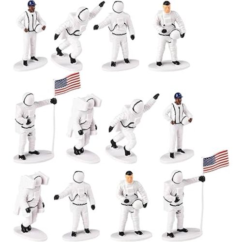 Explore The Cosmos with Astronaut Toy Figures - Set of 12 Free-Standing Plastic Figurines for Space Party Favor and Cake Toopers