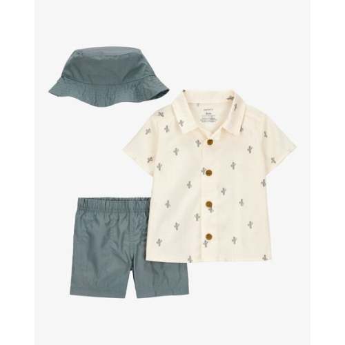 Baby Boy 3-Piece Cactus Short & Hat Set - Ivory/Green - Carter's | Carter's