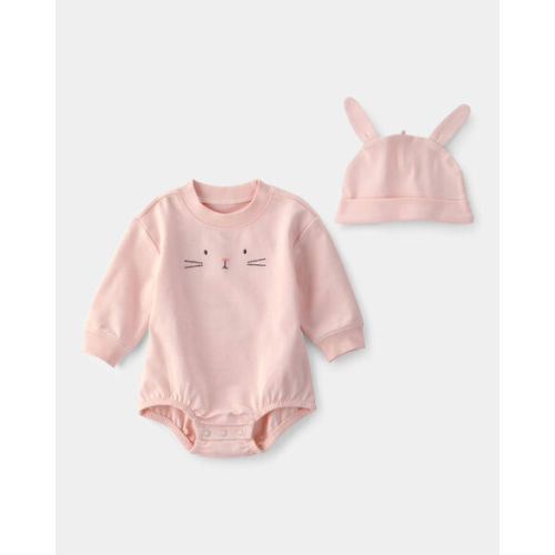 Baby Girl Bunny Bubble Romper & Hat Set - Pink | Carter's