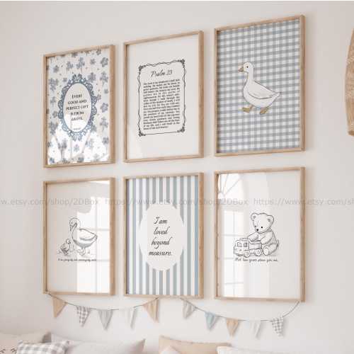 Baby Boy Bible Theme Nursery Decor Set Sky Blue Scripture Nursery Prints Goose Kids Room Decor CottageCore Christian Blue Nursery Duck Theme