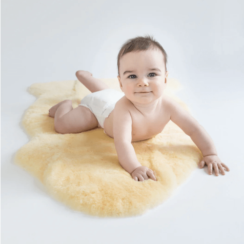Sheepskin Rug for Babies, 100% Natural, Shorn Lambskin Wool, 2 x 3 Feet, Flax
