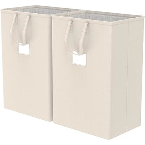 75L Large Laundry Hamper with Handles, Dirty Clothes Hamper for Bedroom Waterproof, Freestanding Tall Laundry Basket Waterproof, Hamper for Bedroom, Bathroom, Dorm, Toys Storage(Ivory）