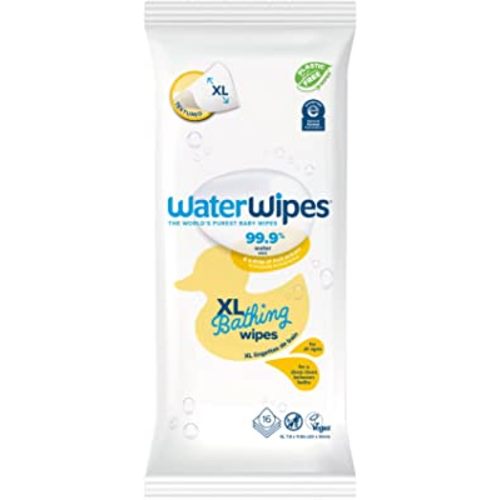 WaterWipes Plastic-Free XL Bathing Wipes for Toddlers & Babies, 99.9% Water Based Wipes, Unscented & Hypoallergenic for Sensitive Skin, 16 Count (1 pack), Packaging May Vary