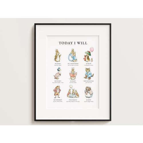 Peter Rabbit, Today I Will, Nursery Decor, Beatrix Potter, Affirmations Poster, Prints for Kids, Classic Nursery Art, Digital Download