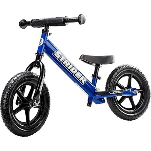 Strider 12” Sport Bike - No Pedal Balance Bicycle for Kids 1 to 4 Years - Includes Safety Pad, Padded Seat, Mini Grips & Flat-Free Tires - Tool-Free Assembly & Adjustments