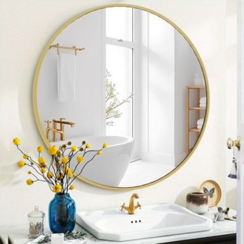 JIONJOY 20 x 20 Metal Round Wall Mirror- Gold