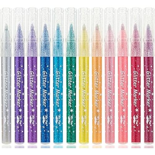 Mr. Pen- Glitter Marker Pens, 12 Pack, Assorted Colors, Medium Tip, Non-Toxic High-Pigment Water-Based Ink, Smooth & Quick-Dry for Crafts, Coloring, Journaling, Doodling, Cards & Creative Art Projects