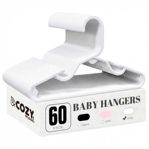 Cozymood Baby Clothes Hangers, 60 Pack Durable Plastic Kids Hangers, Toddler Hanger for Infant Child Clothing, Childrens Hanger for Kids Clothes, White