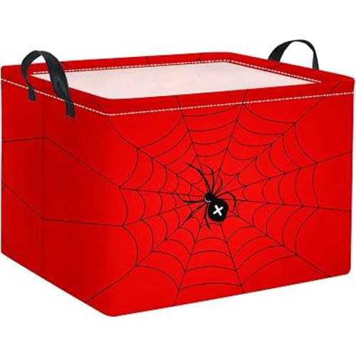 Rectangular Baby Kids Storage Basket for Home Kitchen Girls Cute Toy Storage Bin Organizer Shelf Book Room Decor(Red Spider)