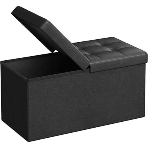 SONGMICS MAZIE Collection - 30 Inches Storage Ottoman Bench with Flipping Lid, Storage Chest Footstool, Load 660 lb, for Entryway, Living Room, Bedroom, Synthetic Leather, Black ULSF45BK