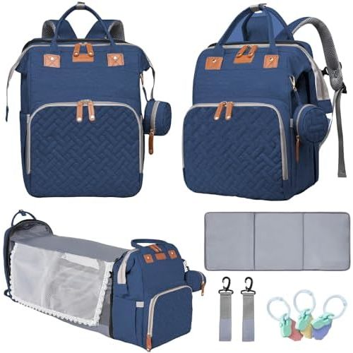 Baby Diaper Bags with Changing Station, Multifunctional Diaper Bag Backpack for Moms Dads with USB Charging Port, Waterproof Travel Diaper, Baby Shower Gifts for Baby Boy & Girls（Blue）