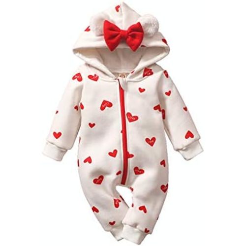 Newborn Baby Girl Winter Baby Snow Suit Infant Strawberry Jumpsuit Hooded Romper Snowsuit Warm Fleece Bunting