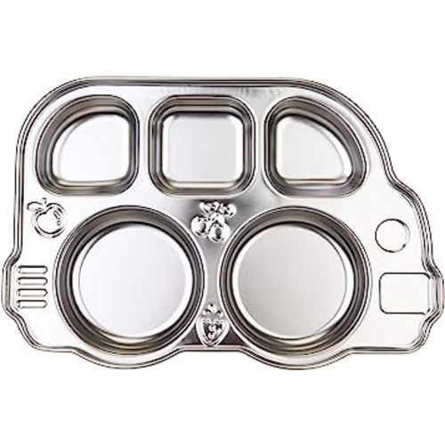 Innobaby Stainless Bus Plate, The Original, Rust Free, Safe Divided Platter, Mom Invented Fun Shape Plate Din Din SMART for Babies, Toddlers and Kids, BPA Free Plate