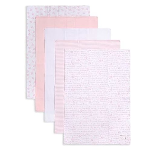 Burt's Bees Baby - Burp Cloths, 100% Organic Cotton Absorbent 5-Pack Drool Cloths (Blossom Pink Variety Prints) - Blossom Pink Prints