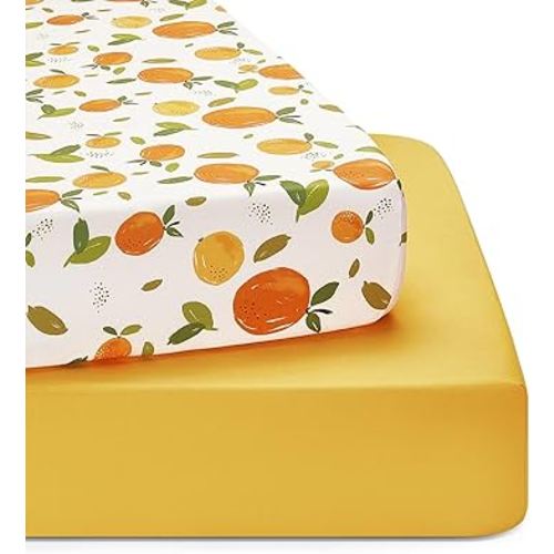 TILLYOU Baby Crib Sheets for Boys Girls, Super Soft Toddler Bed Sheets, 2 Pack Sheets for Standard Crib Mattress 28x52in, Orange Flavour