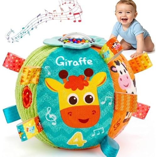 Thremhoo Musical Baby Ball Toy with Sounds & Songs & Record, Sensory Baby Infant Toys 0-3-6-9-12 Months, Tummy Time Crawling Ball Toys for 3 4 5 6 7 8 9 Month Old Baby Boys Girls Birthday Gifts