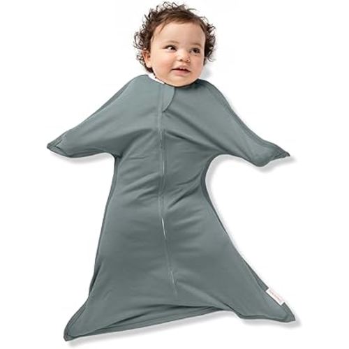 SleepingBaby Zipadee-Zip Transition Swaddle - Cozy Baby Swaddle Blanket with Zipper Convenience - Roomy Wearable Blanket for Easy Diaper Changes - Classic Grey, Medium (6-12 Month)