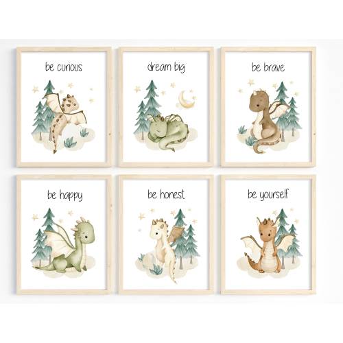 Dragon nursery - Baby dragon nursery art - Boy room decor - Fairytale baby dragons - Baby boy playroom decor - 6 Unframed Prints or Canvas