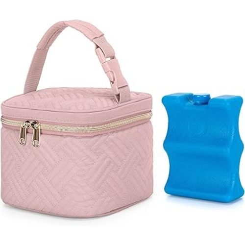 Fasrom Breastmilk Cooler Bag with Ice Pack Fits 4 Baby Bottles up to 5 Ounce, Insulated Baby Bottle Bag for Nursing Moms Daycare or Travel, Easily Attaches to Stroller, Pink (Patent Design)