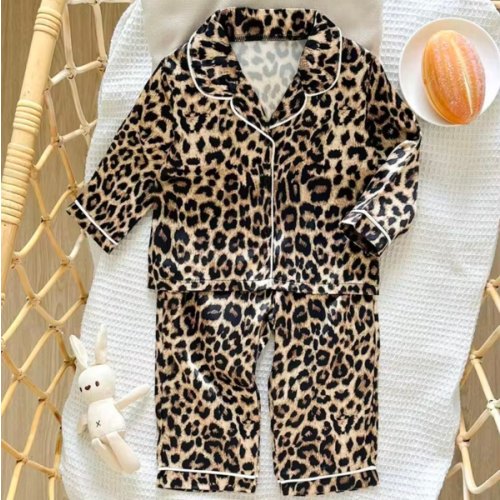 Baby Girls' Cute Leopard Print Lapel Long Sleeve Pajama Set | SHEIN USA