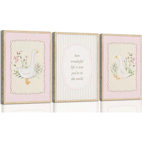 FCCUYE Vintage Pink Silly Goose Canvas Wall Art Neutral Floral Print Painting Preppy Aesthetic picture Inspirational Nursery Wall Decor Suitable for Girls Children's Room Home Decoration 12x16in