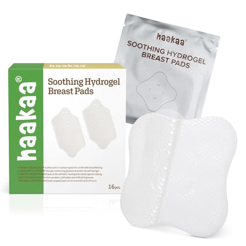 haakaa Soothies Hydrogel Nipple Pads with Lanolin, Gel Nursing Pads Provides Cooling Relief for Sore Nipples, Breastfeeding Essentials, 16 PCS