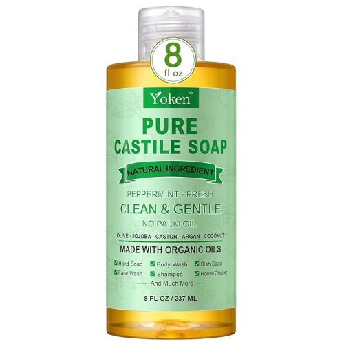 Yoken Pure Castile Liquid Soap 8 Oz Unscented with Organic Oil EWG Verified