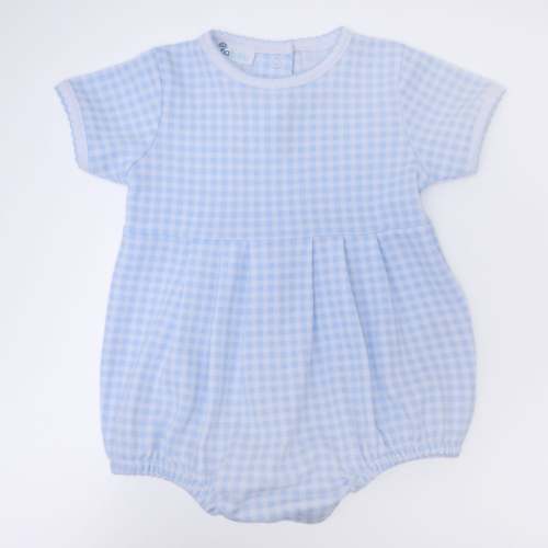 Mini Checks Blue Short Sleeve Bubble- 6m