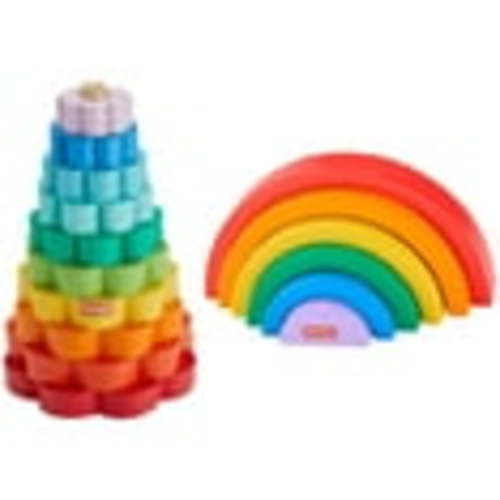 Fisher Price Wood Rainbow Stacking Toy & Wood Nesting Building Toy, Fine Motor Toy for Toddlers