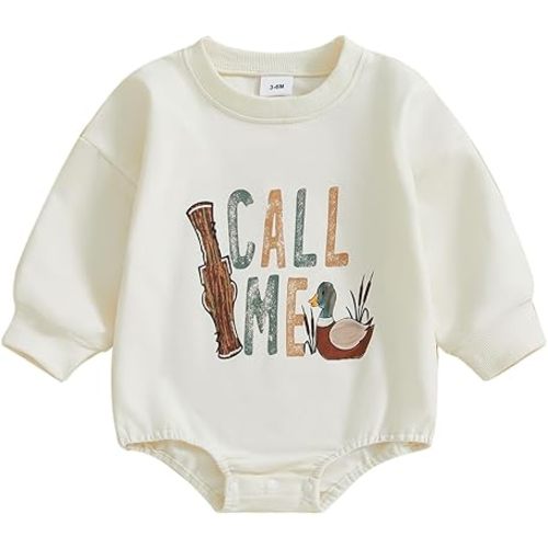 Newborn Baby Boy Girl Hunting Outfit 1st Birthday Mallard Duck Romper Oversized Sweatshirt Playsuit Spring Clothes (Beige, 3-6 Months)